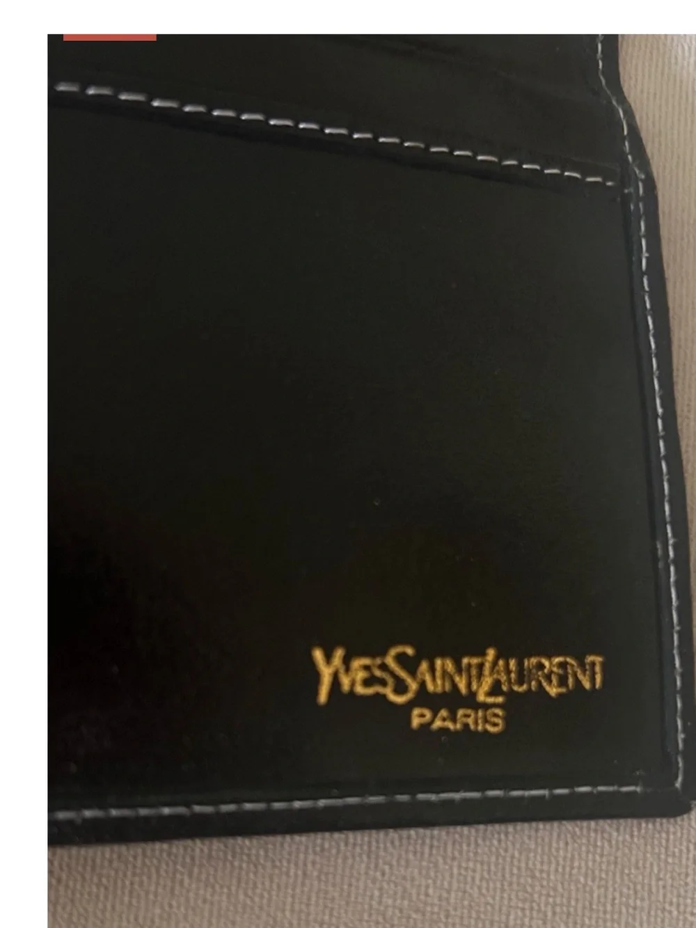Yves Saint Laurent Black Leather Wallet with White stitching EUC